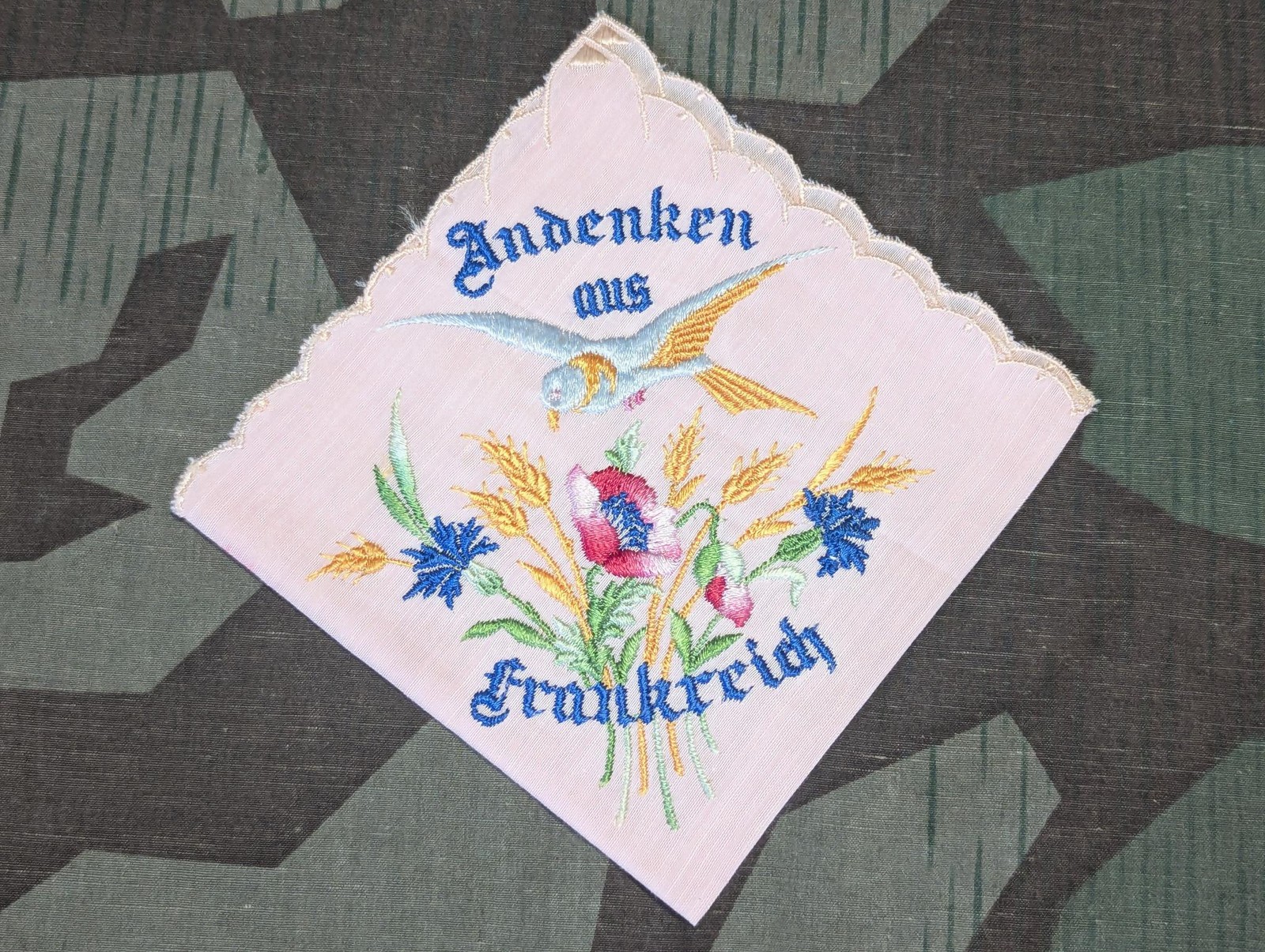WWII German Andenken Frankreich Souvenir Handkerchief France Occupation French