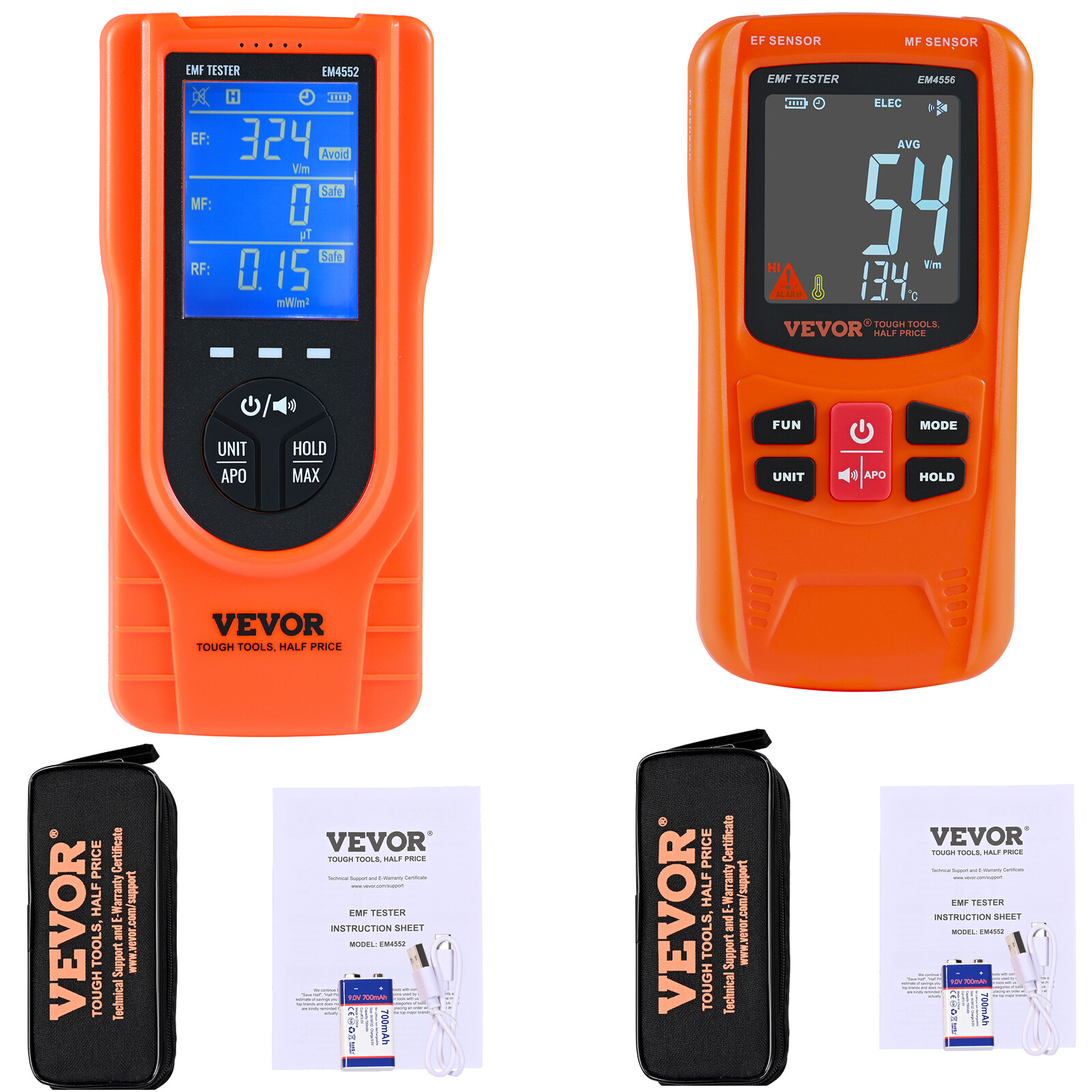 VEVOR Digital LCD 3-in-1 EMF Meter Electromagnetic Radiation Detector EF MF RF