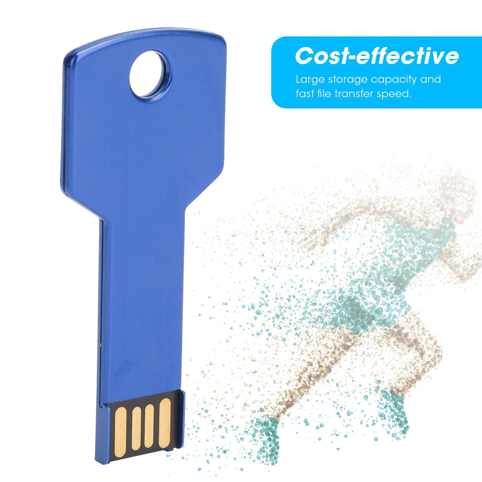 Blue USB Flash Drive Key Shape USB Memory Disc Plug And Play U Disc For Com QBUU