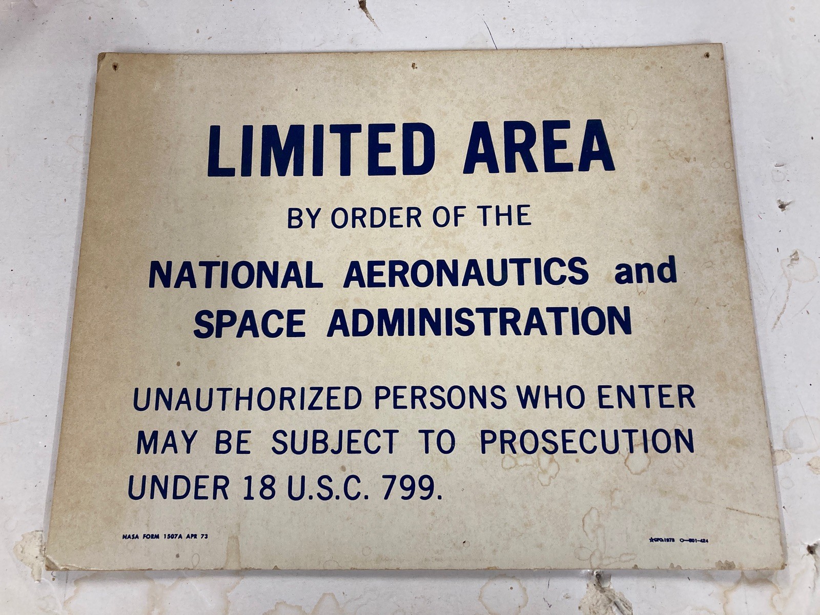 NASA Limited Area Sign 1973