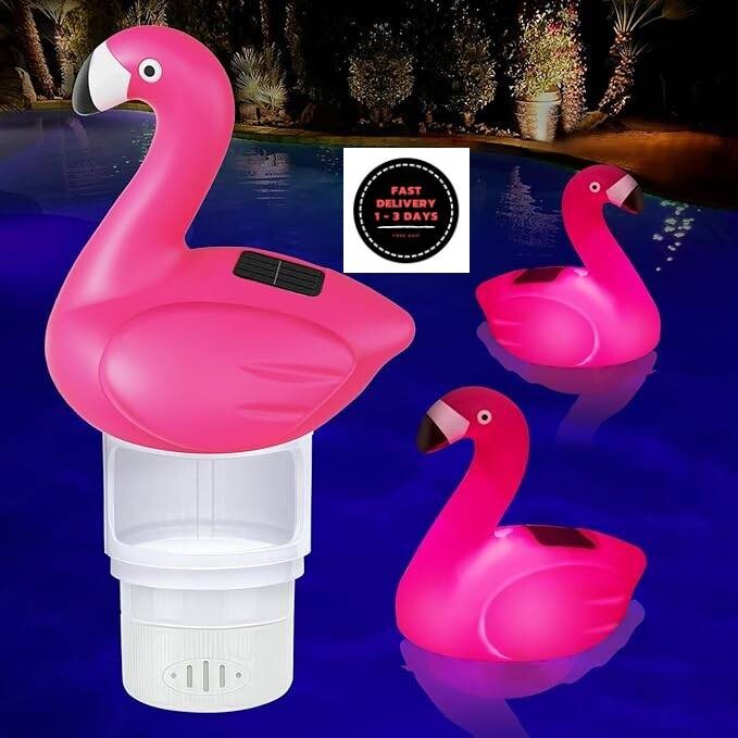 Flotador de cloro solar para piscina, flotador de cloro Flamingo de 7 pulgadas.