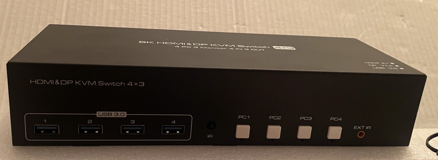 8K HDMI & DP KVM Switch 4x3 60Hz USB 3.0