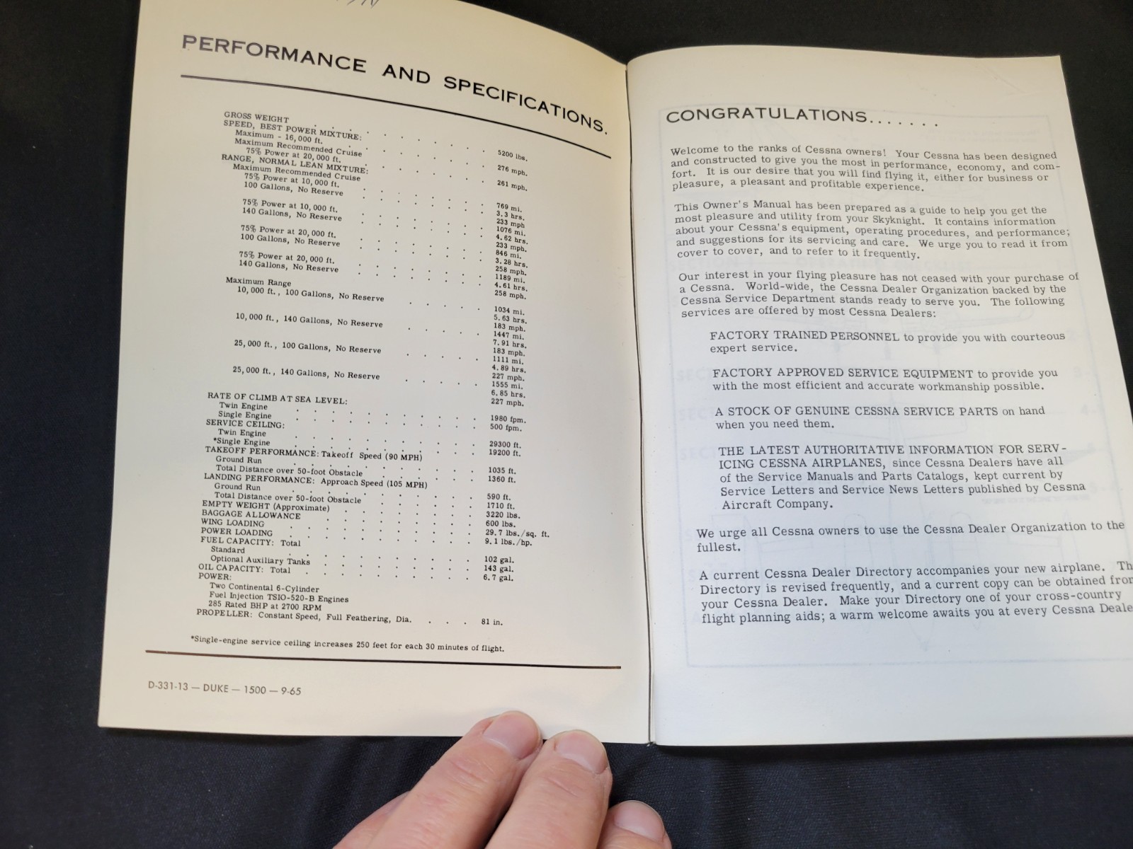 Cessna Model Skyknight Owners Manual 1966