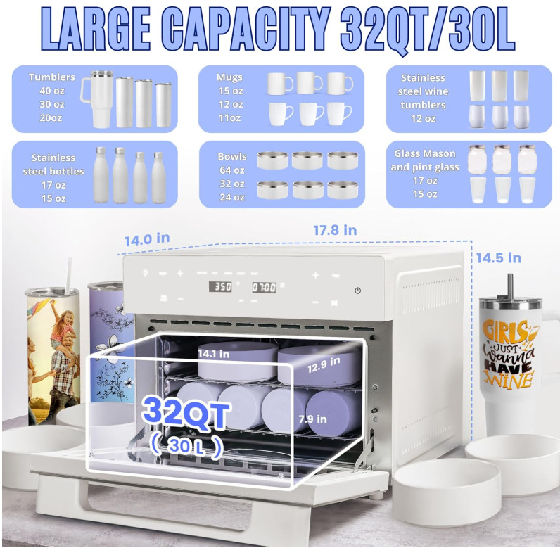 OMPERIO Sublimation Oven Machine for Tumblers, 32Qt 110V 1800W Sublimation Oven