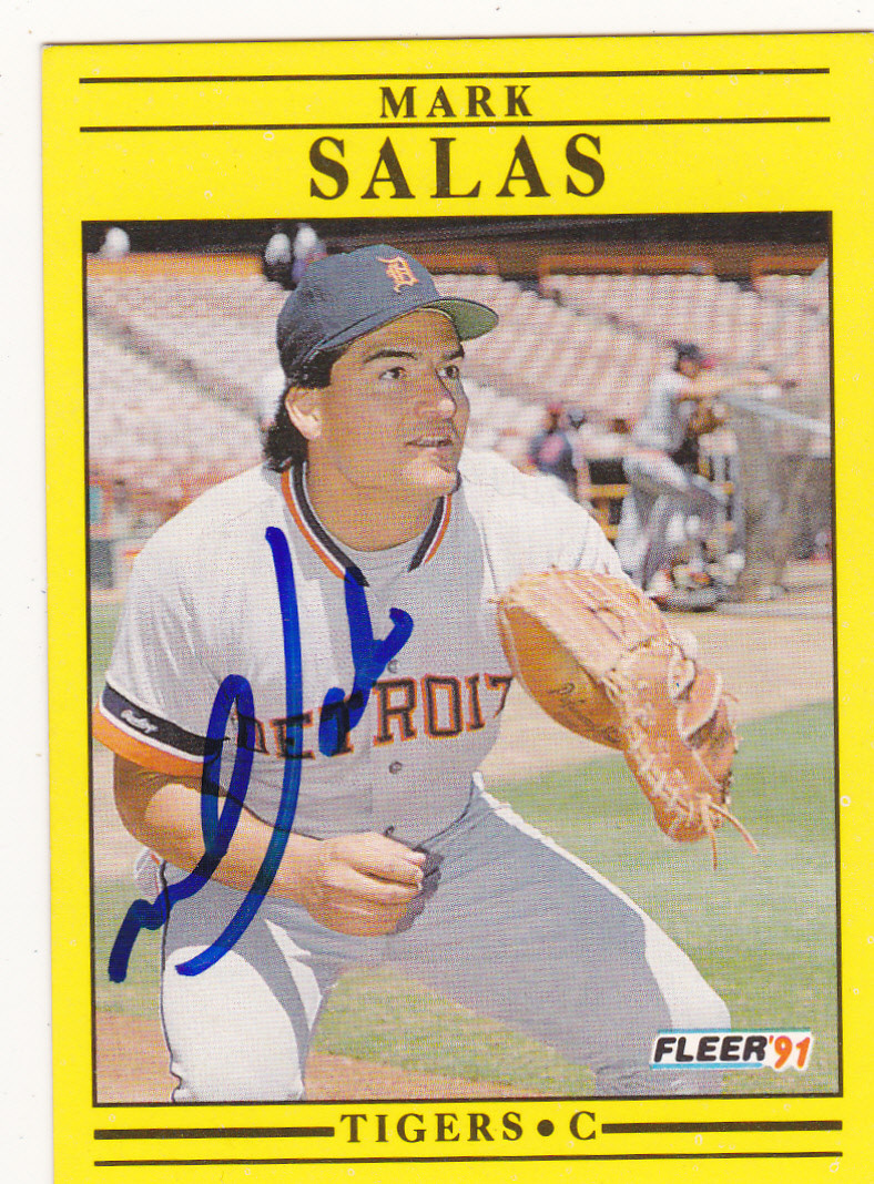 MARK SALAS DETROIT TIGERS SIGNED CARD TWINS WHITE SOX INDIANS CARDINALS YANKEES