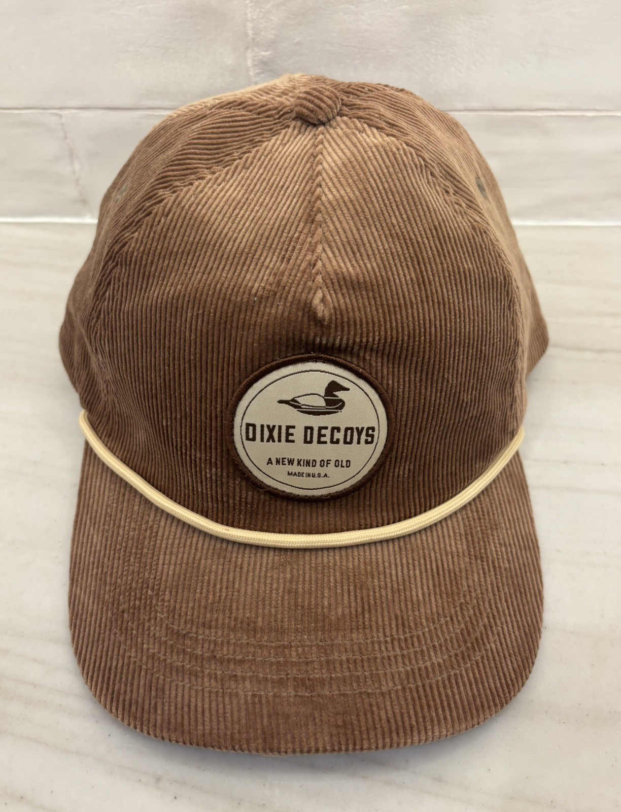 Dixie Decoys Corduroy Rope Hat Snap Back Ball Cap Hunting Brown Made In USA