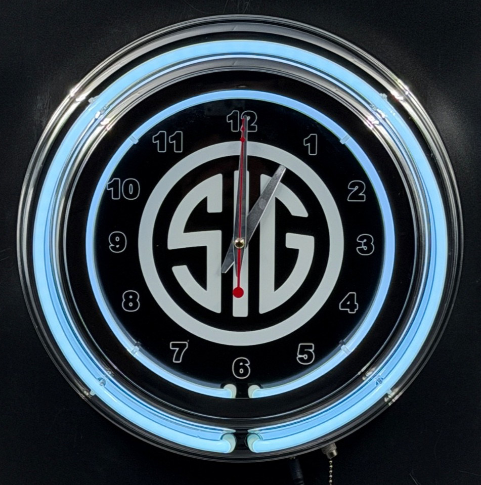 SIG SAUER 15" Double Neon Clock White Neon Sign Man Cave Gun Room Bar