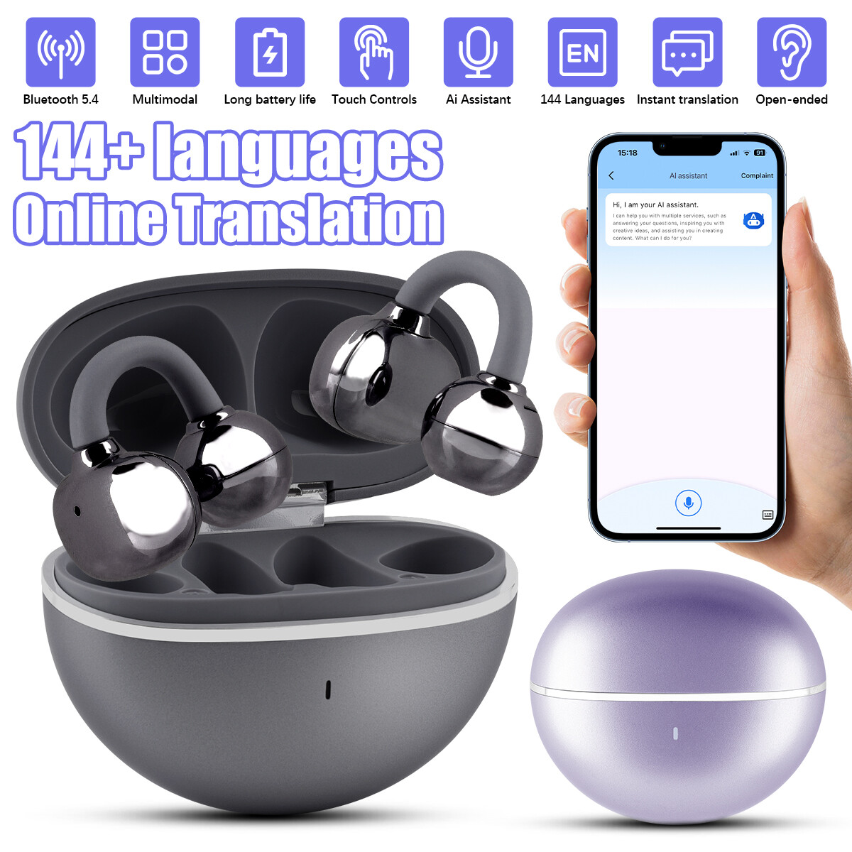 Translator Earbuds 144 Languages Real-Time Online/OffLine Translation Earphones.