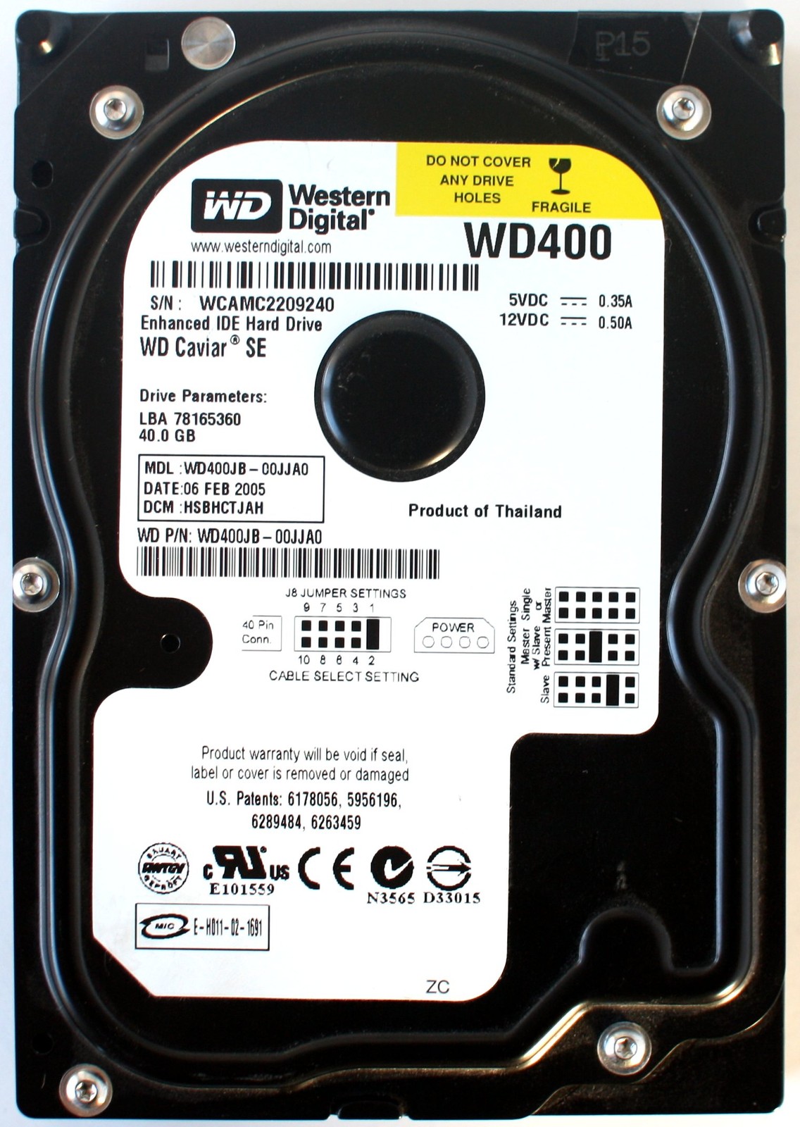 Hdd, 40gb, hsbactjch, 26jul2004, wd400jb-00jja0, (4050)