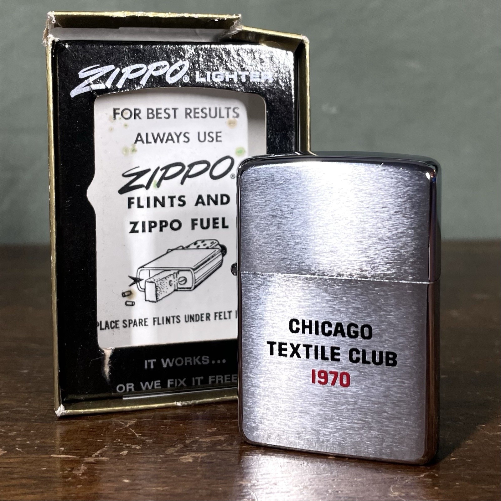 VINTAGE Zippo Lighter Chicago Textile Club 1970 New in Box