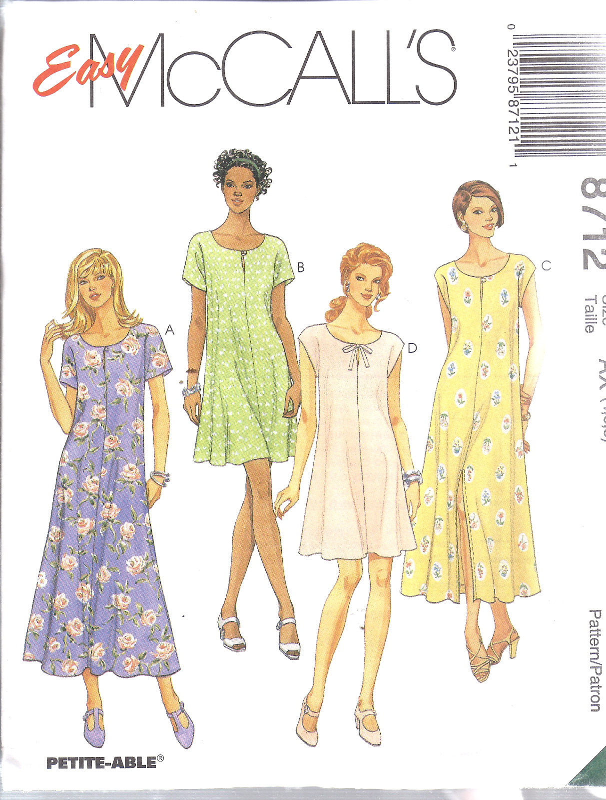 8712 UNCUT McCalls SEWING Pattern Misses 1990s Easy Fitting Lined Dress Casual