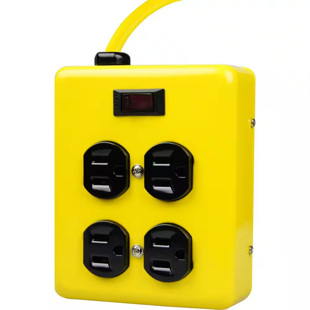 4 Ft. 4-Outlet Metal Heavy-Duty Power Block with On/Off Switch