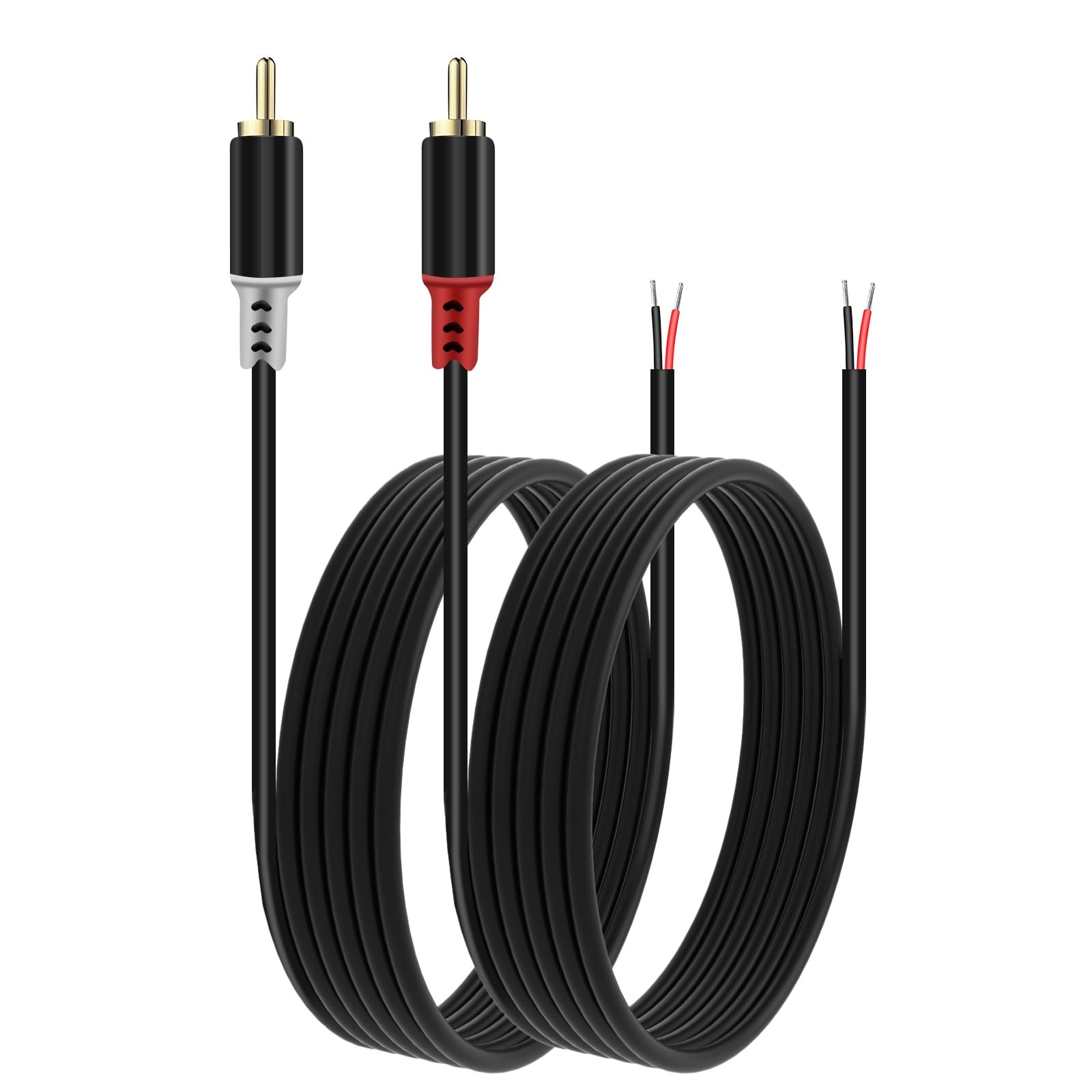 RCA to Speaker Wire Adapter, 2 Bare Cables Plug 6.6FT, Black