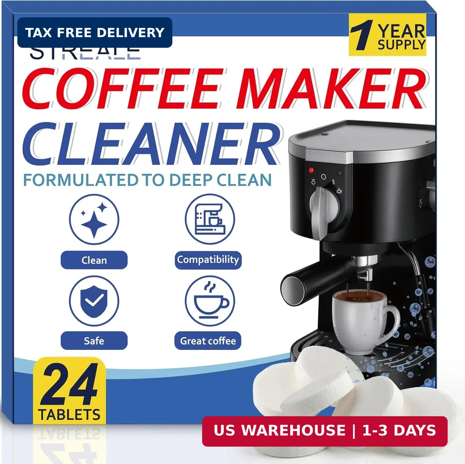 Coffee Machine Cleaner & Descaler Tablets - 24 Pack, Compatible with Nespresso,