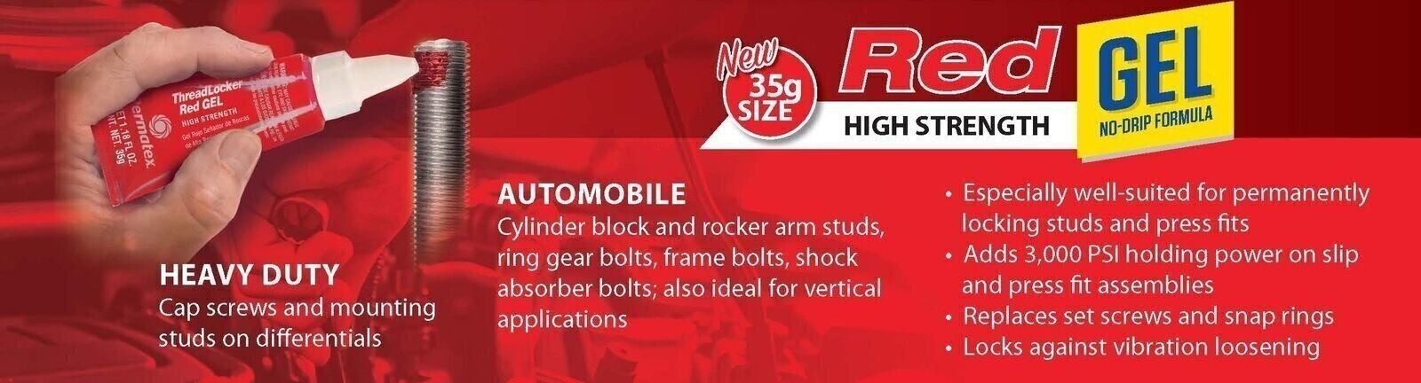 Permatex 27835 High Strength Threadlocker Red Gel, 35g