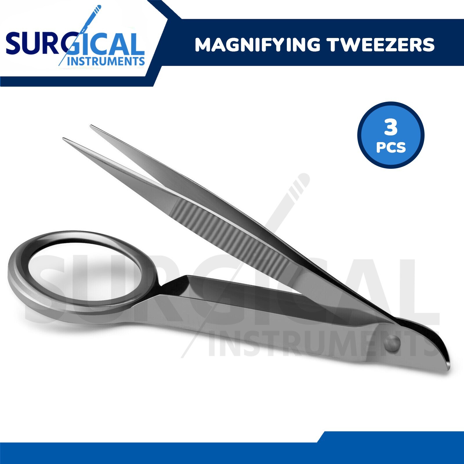 3 Pcs Magnifying Tweezers Forceps W/Magnifying Glass 3.50” EMS Surgical German G