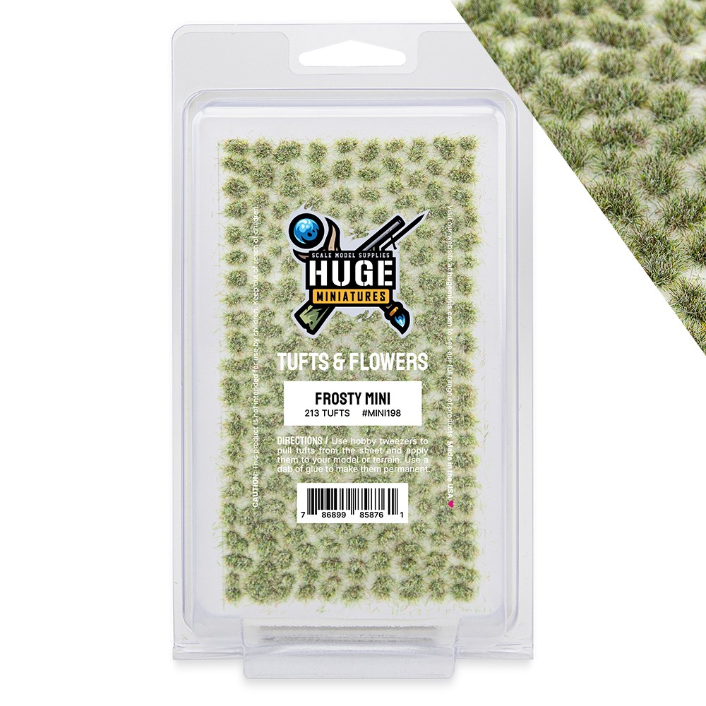 Huge Miniatures Mini Grass Tufts, Frosty Huge Minis – 200+ Self-Adhesive Tufts