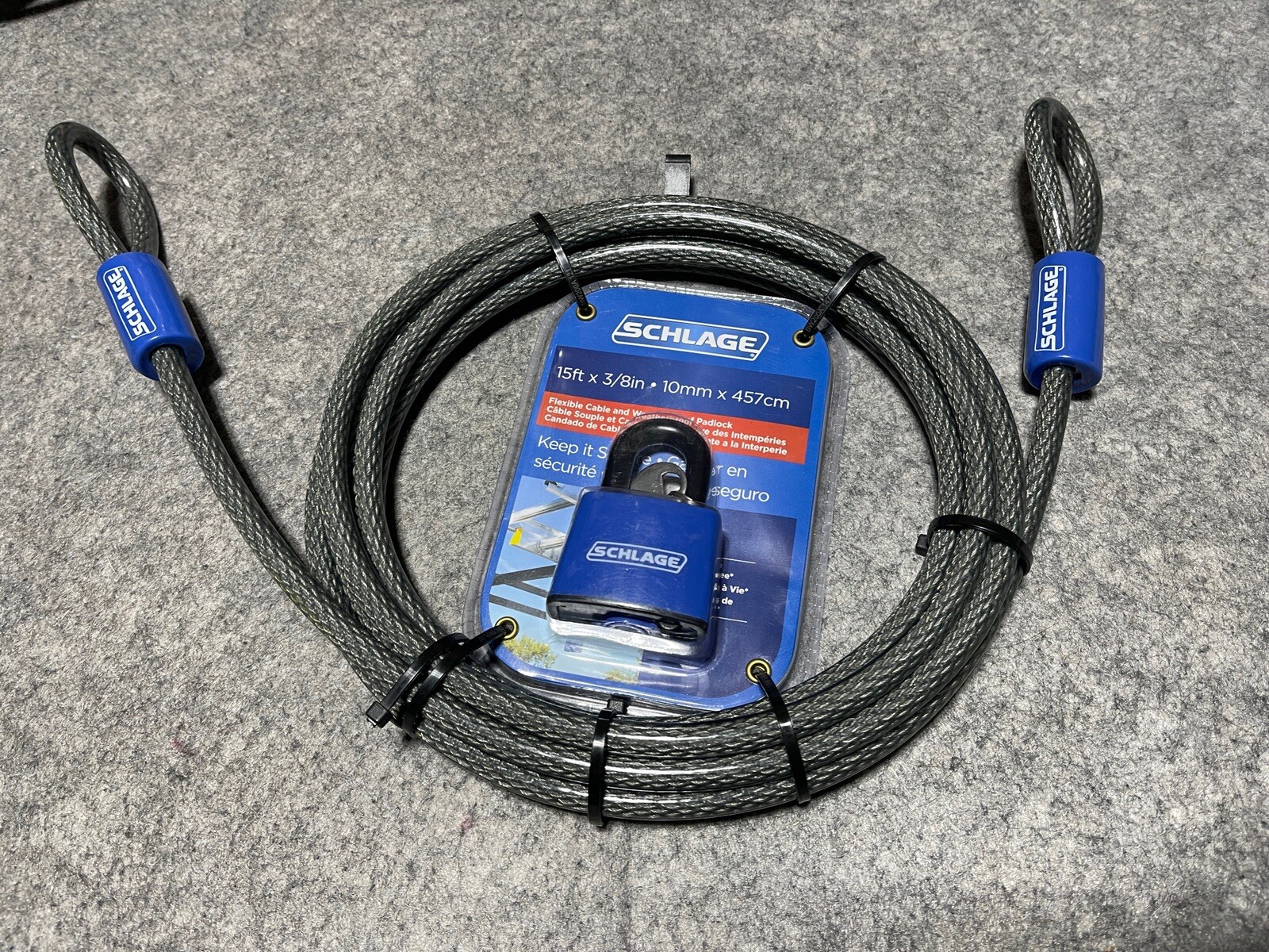 1x schlage model 994862 Pad Lock And 15’ Cable Security Equipment Tie Down Keys