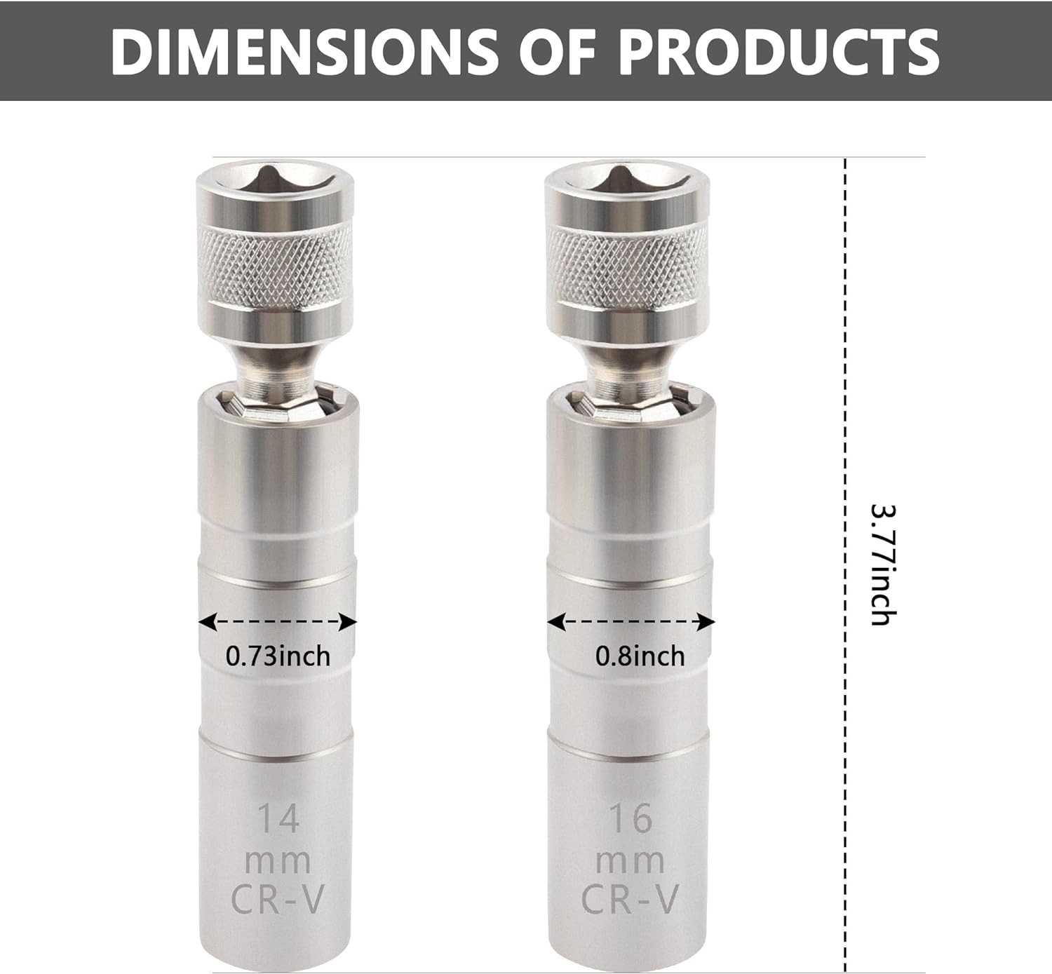 14mm & 16mm Thin Wall Magnetic Swivel Spark Plug Socket 12-Point Removal Tool