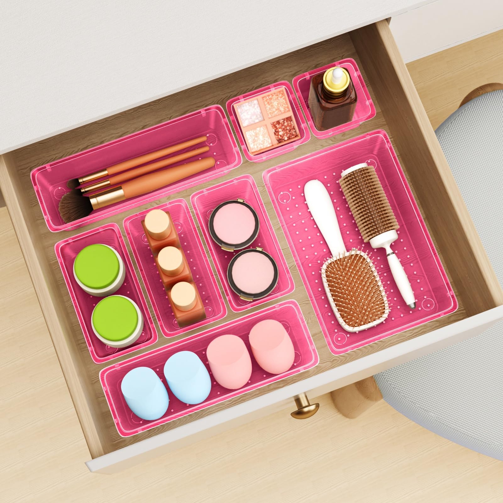 12 PCS Drawer Organizer Set, 4 Sizes Tool Storage Trays, Clear Plastic Makeup...