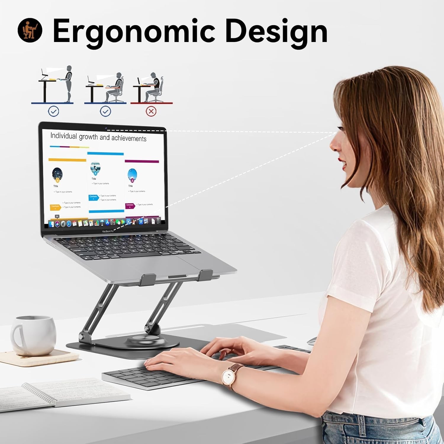 Laptop Stand for Desk, Adjustable Computer Stand with 360° Rotating Base, Erg...