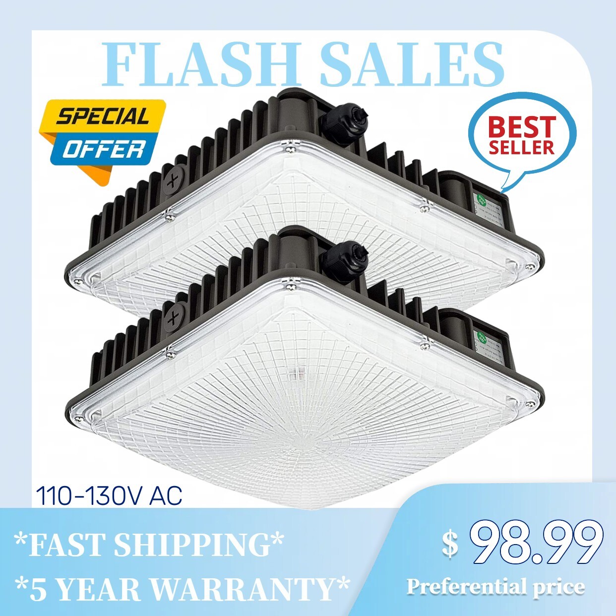 LED Canopy Light Parking Lot Gas Station Lamp IP65 8400 Lumens Lights 5700k 70W