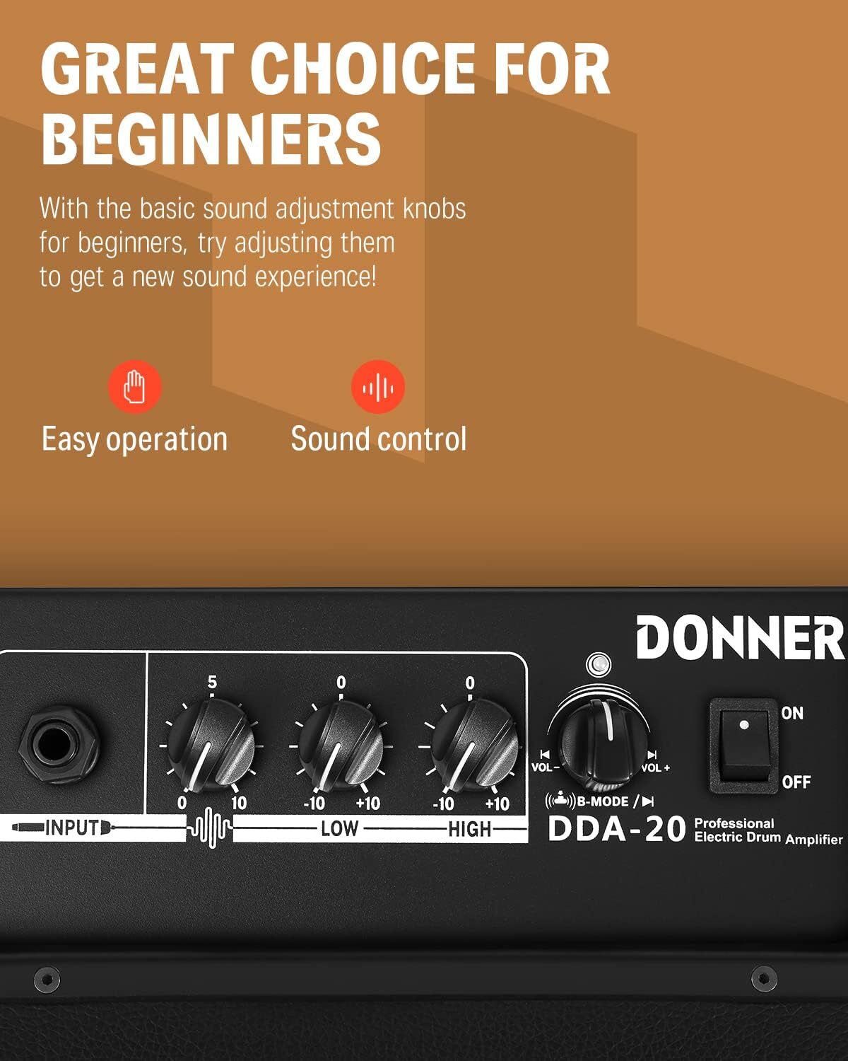 Donner DDA-20 Electric Drum Amplifier 20W 2 Channel Electric Piano Amp Portable