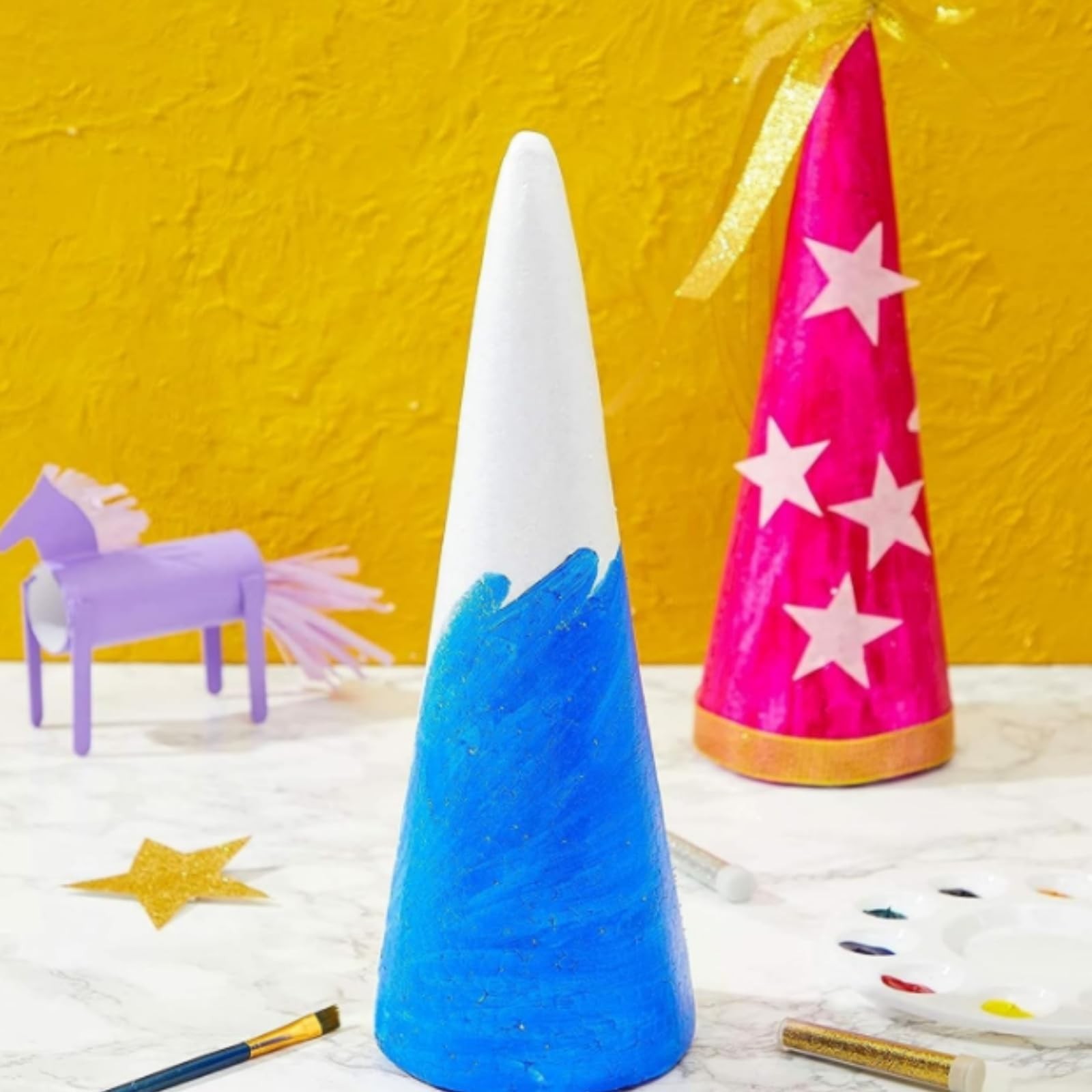 24 PCS Foam Tree Cones For Crafts 2.8x7 Inch White Polystyrene DIY Decor