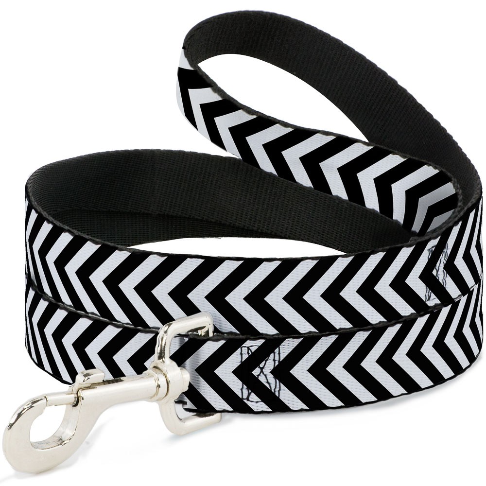 Dog Leash 6-FEET Chevron3 White/Black NARROW 0.5"