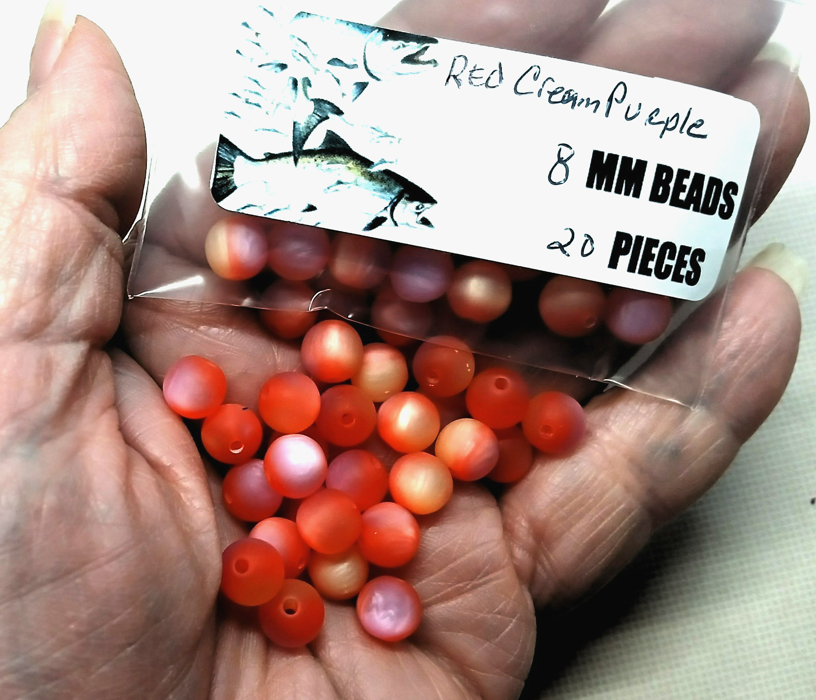Fly Fishing Premium Trout Salmon Steelhead Beads 8mm 20Ct Cream Red Purple frost