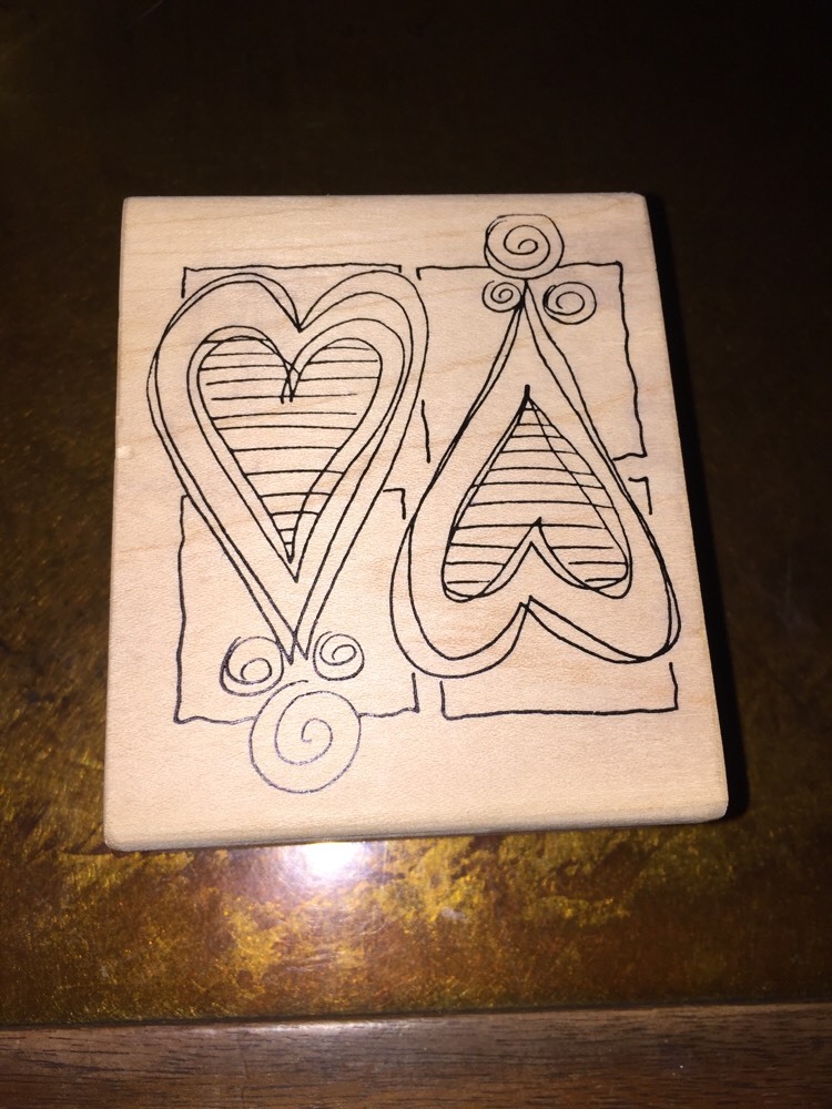 MAGENTA RUBBER  STAMP STAMPS DOUBLE HEARTS
