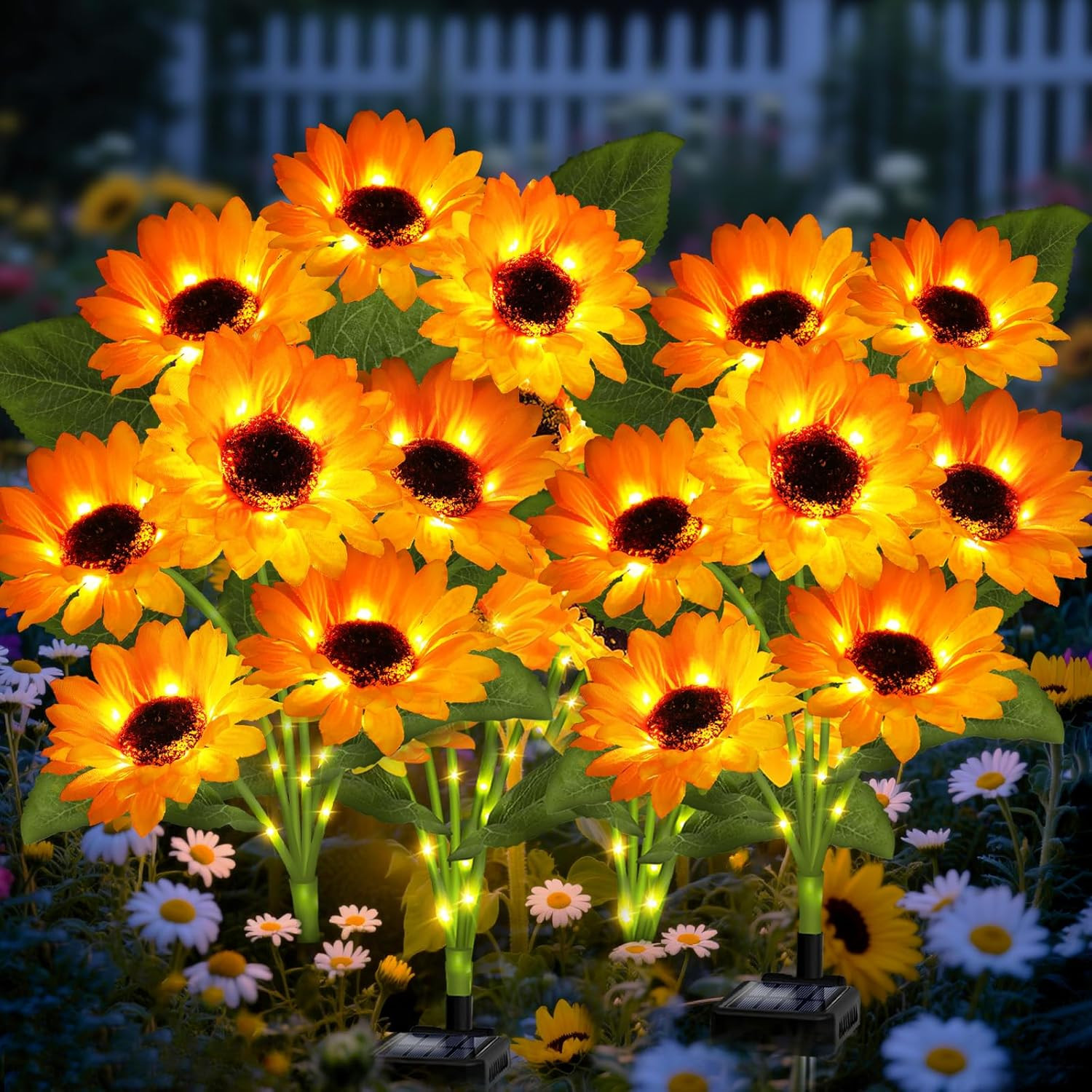 Solar Garden Lights 4 Pack 24 Solar Sunflower Lights, Gifts for Mom Women Grandm