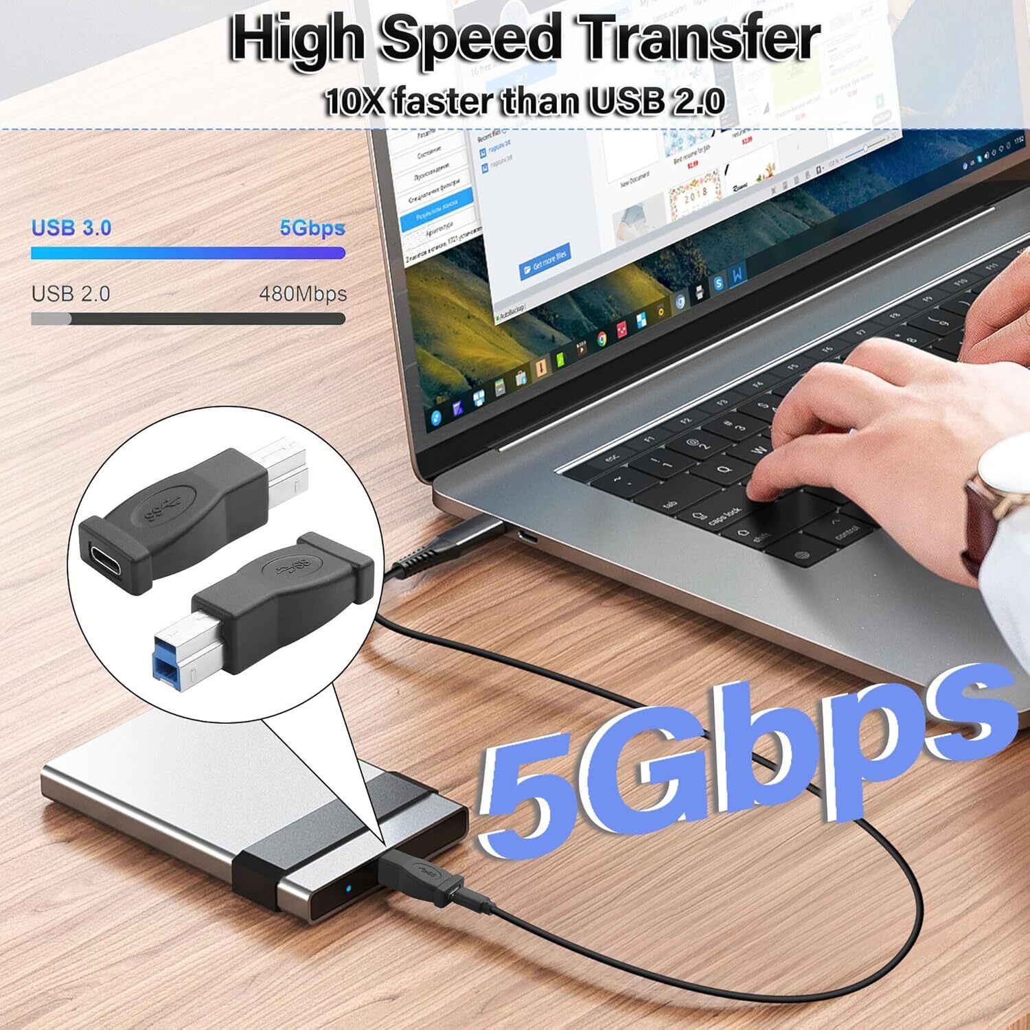 USB Type C Female to USB B 3.0 Adapter Connector Converter 5Gbps Printer Scanner
