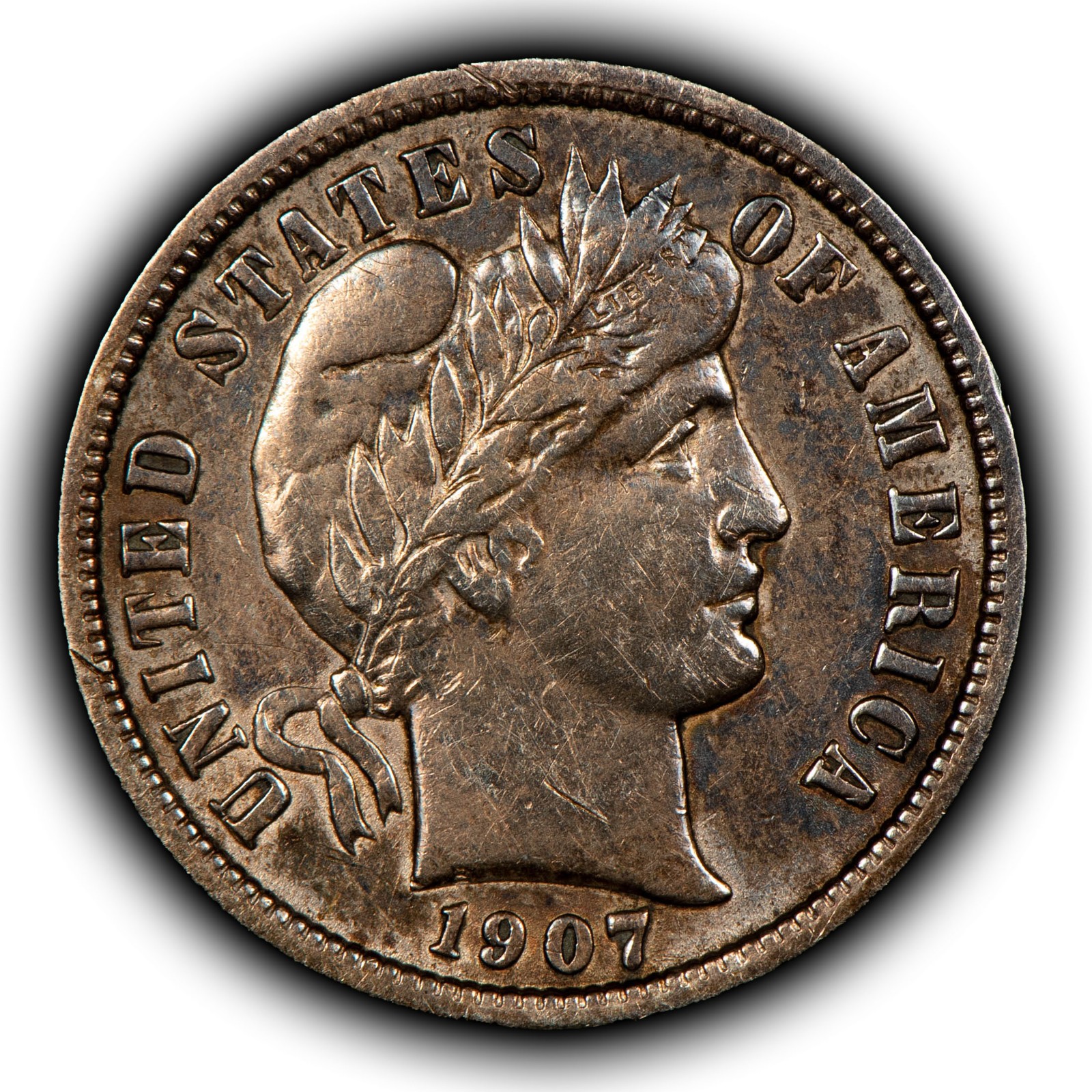 1907 10c Silver Barber Dime - AU - SKU-Z6008