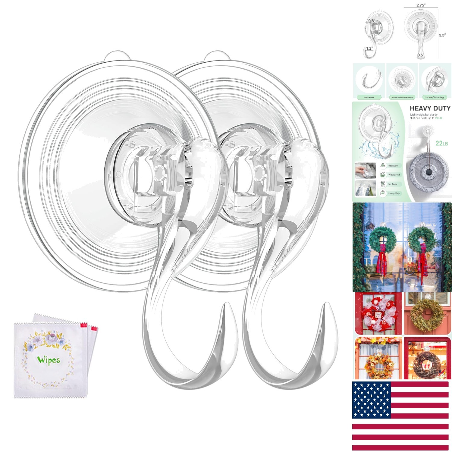 Versatile Clear Wreath Hanger with Large Suction Cup - 2 pcs for Easy Setup