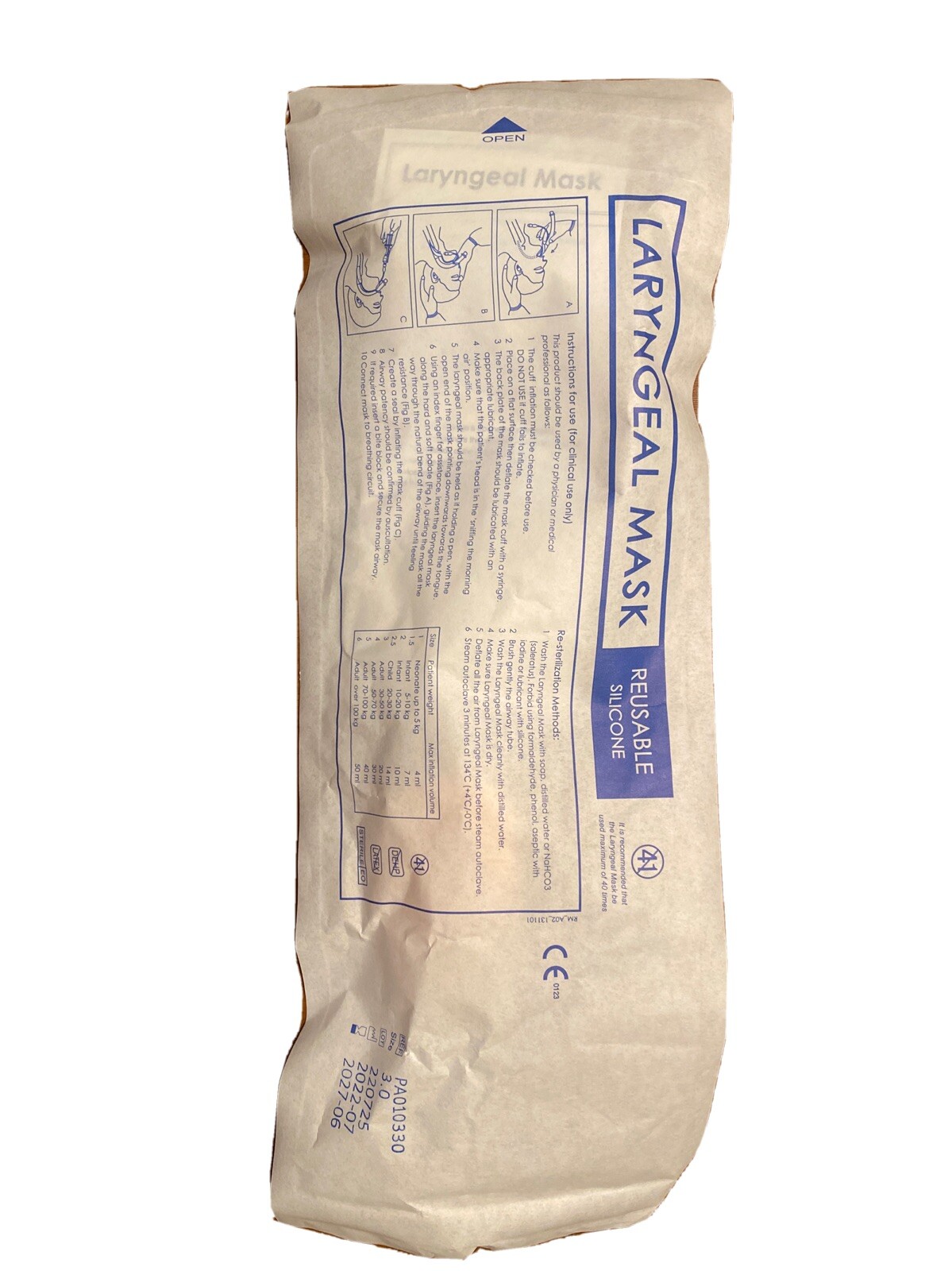 Laryngeal Mask Airway, Standard Reusable. Includes #1 Size 2.