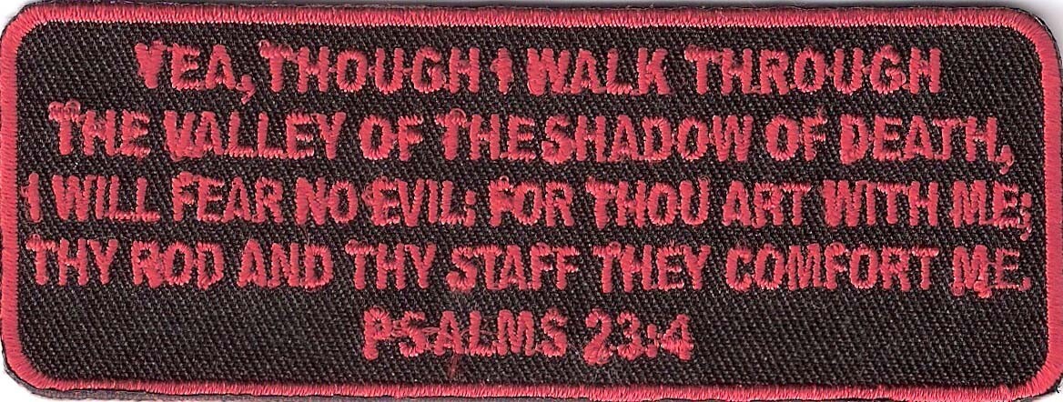 BRAND NEW PSALMS 23:4 (RED) RELIGIOUS CHRISTIAN IRON ON PATCH