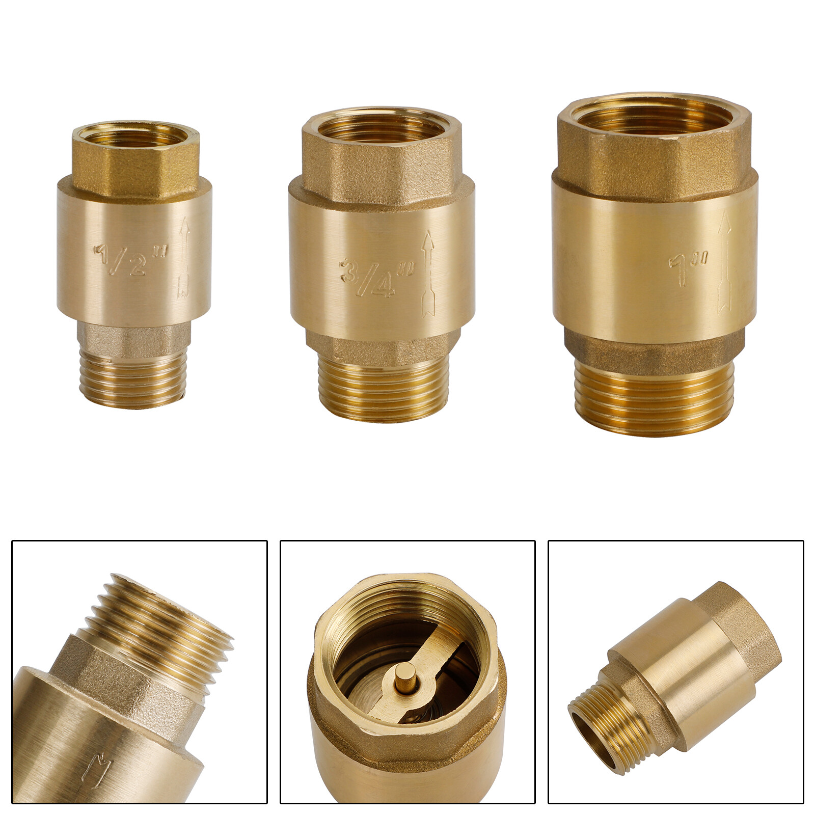 Brass Check Valve G1/2" G3/4" G1" M To F Thread Non-Return Backflow Prevent US