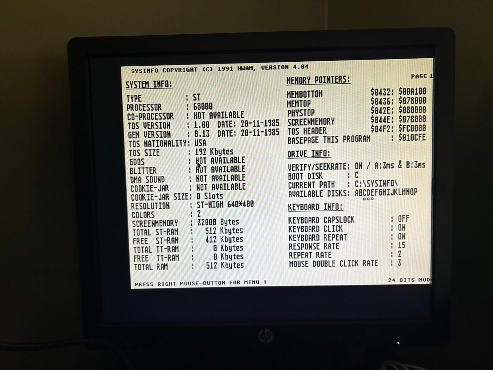 Atari 520STM Computer W/ Box - matching S#- Tested Working