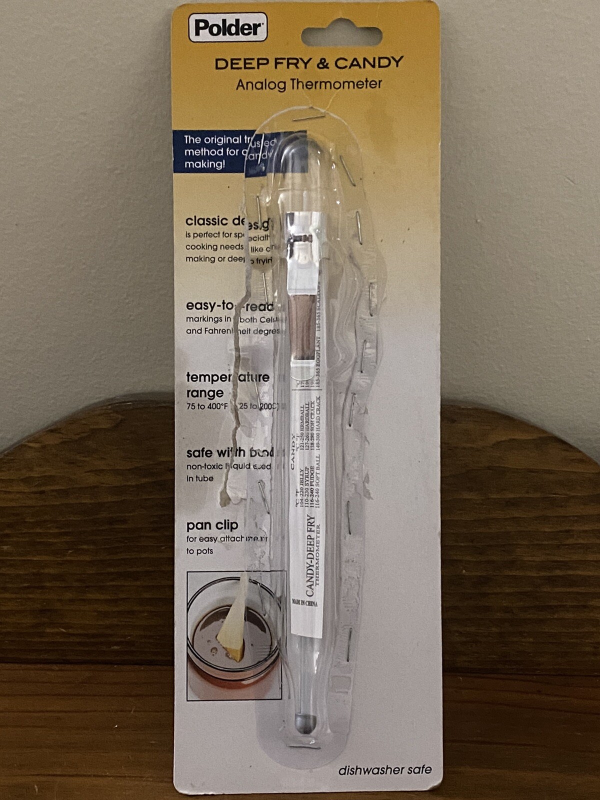 Polder 510 Glass Deep Fry/Candy Thermometer with Pan Clip, 8.25" Long