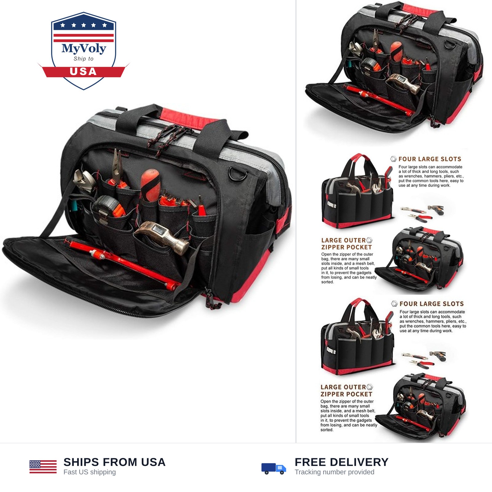 Tool Bag, Waterproof Tool Bags for Men or Women, 16-inch Wide Mouth Tool Bag ...