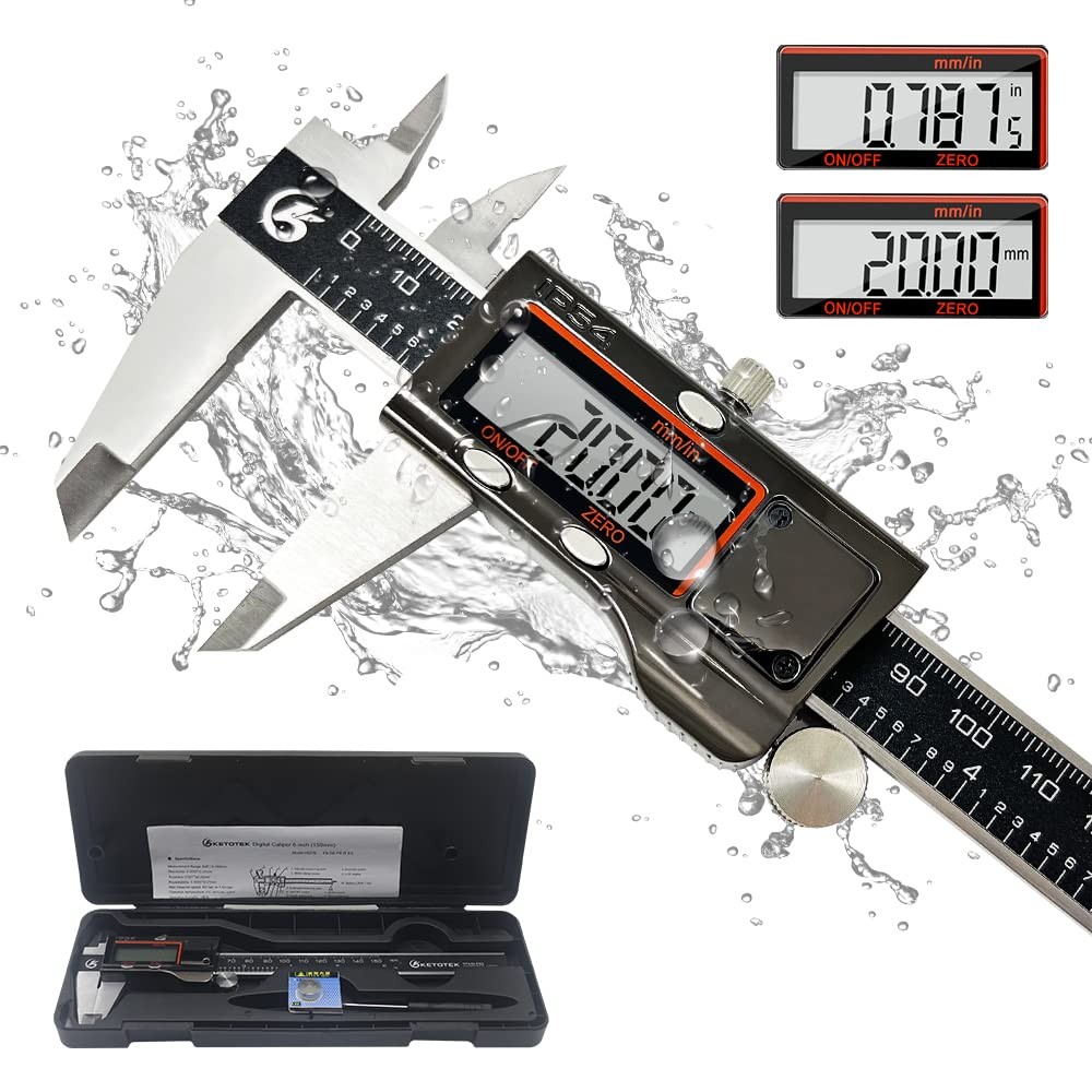 Digital Caliper Measuring Tool, IP54 Waterproof Stainless Steel Electronic Ve...