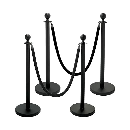 Black Stanchion Posts with Velvet Rope Set (4 Posts + 3 Ropes) Crowd Control