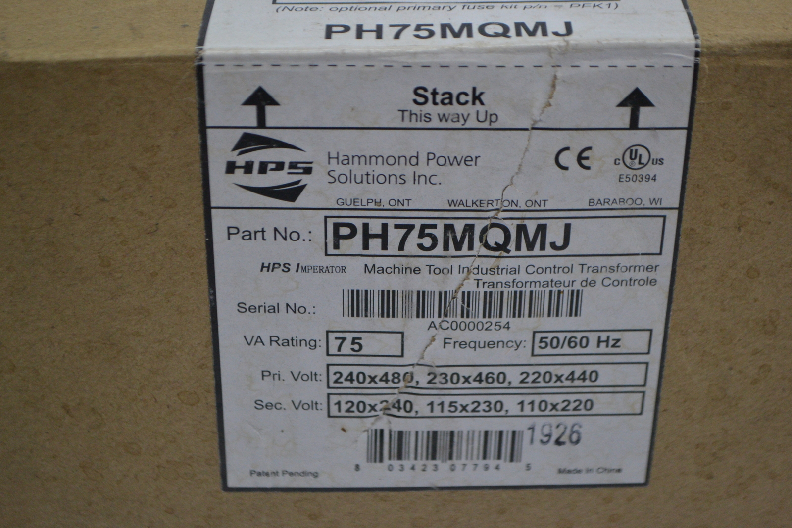 HAMMOND POWER SOLUTIONS PH75MQMJ TRANSFORMER NSMP