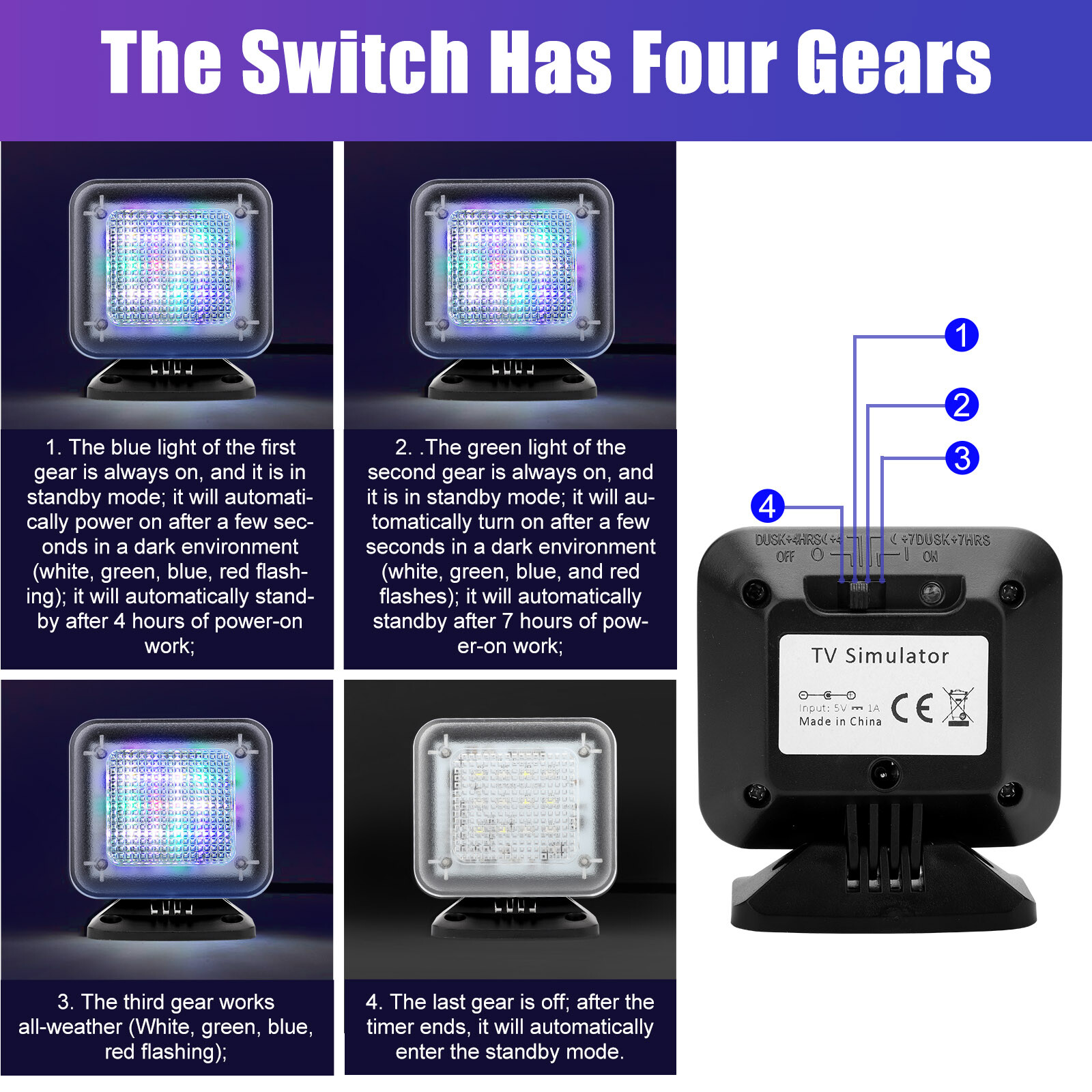 TV Simulator Extra Bright LED Light With Timer For Home Security Tool USB Charge