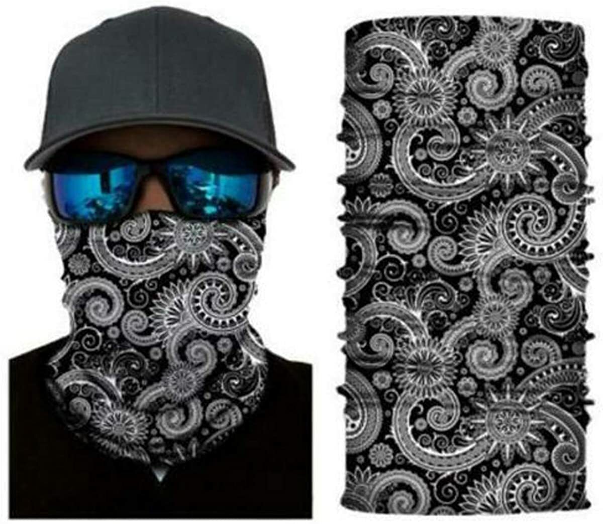 Black Bandana Full Paisley Face Balaclava Neck Outdoor Sun Gaiter Headwear Mask