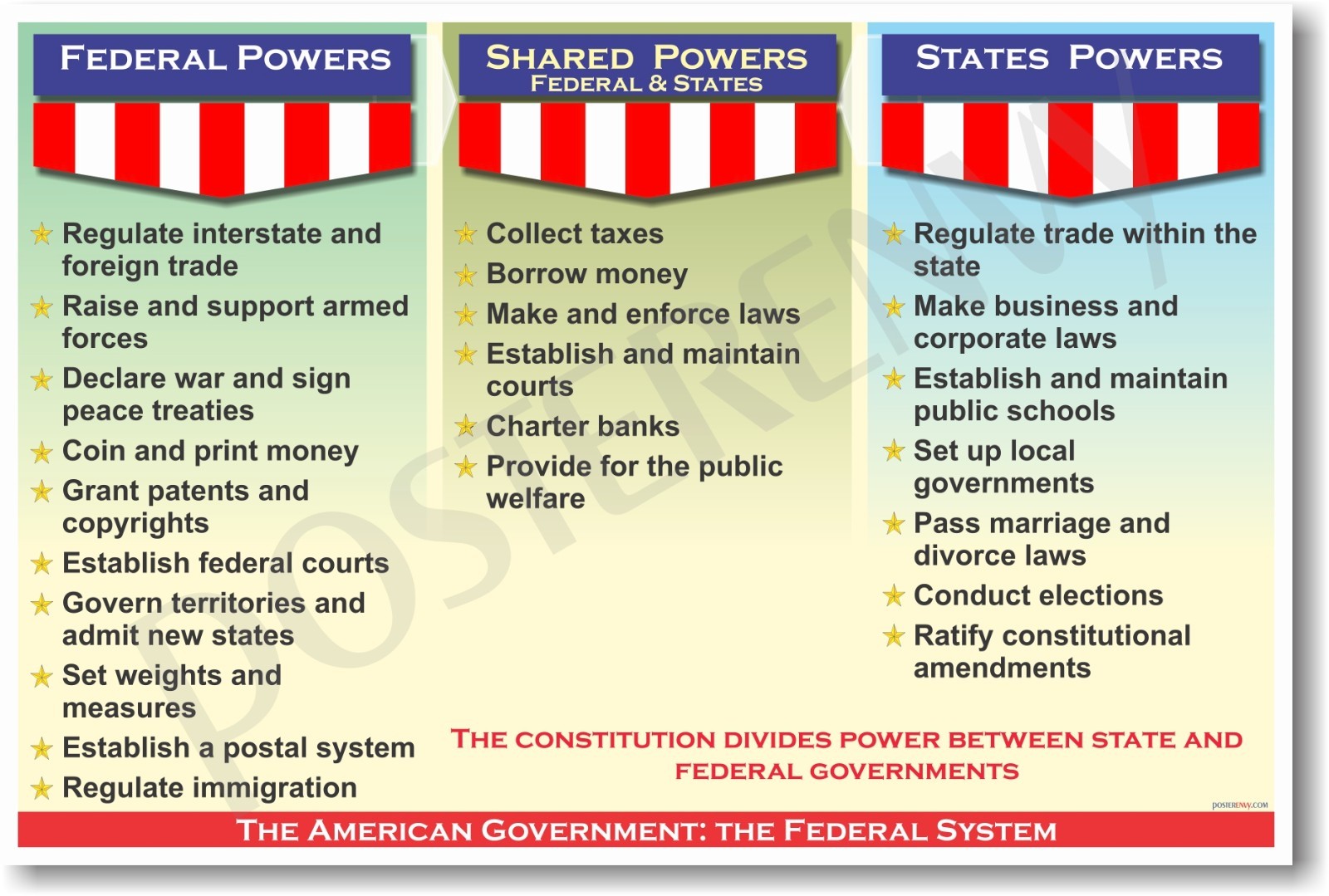 American Government Federal Shared Power Civics POSTER