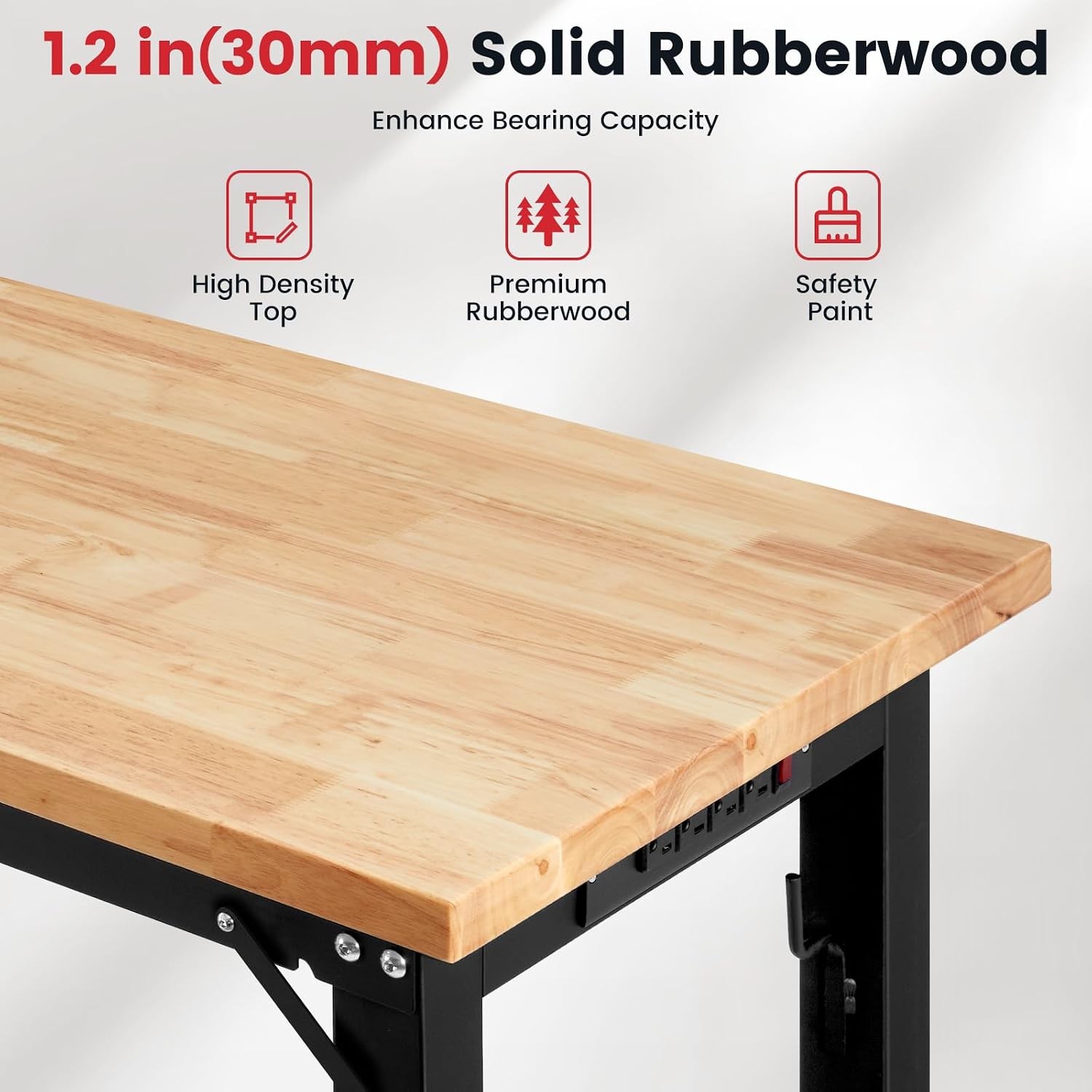 60" x 22" Workbench with Wheels Adjustable Height Work Table with Rubberwood