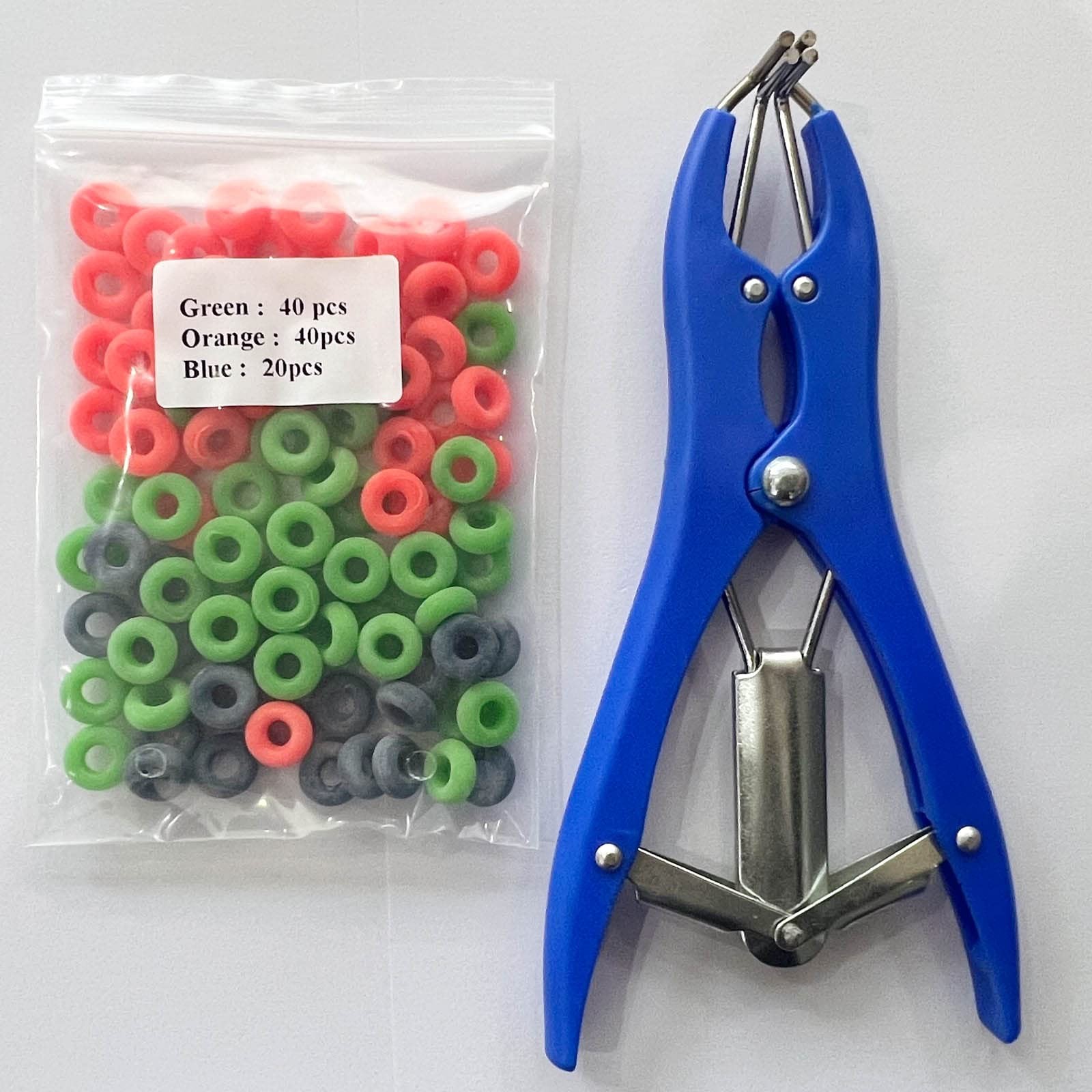 Goat Banding Tool Kit, 1 PC Expander Plier, 100 PCS Rings, Blue Orange Green
