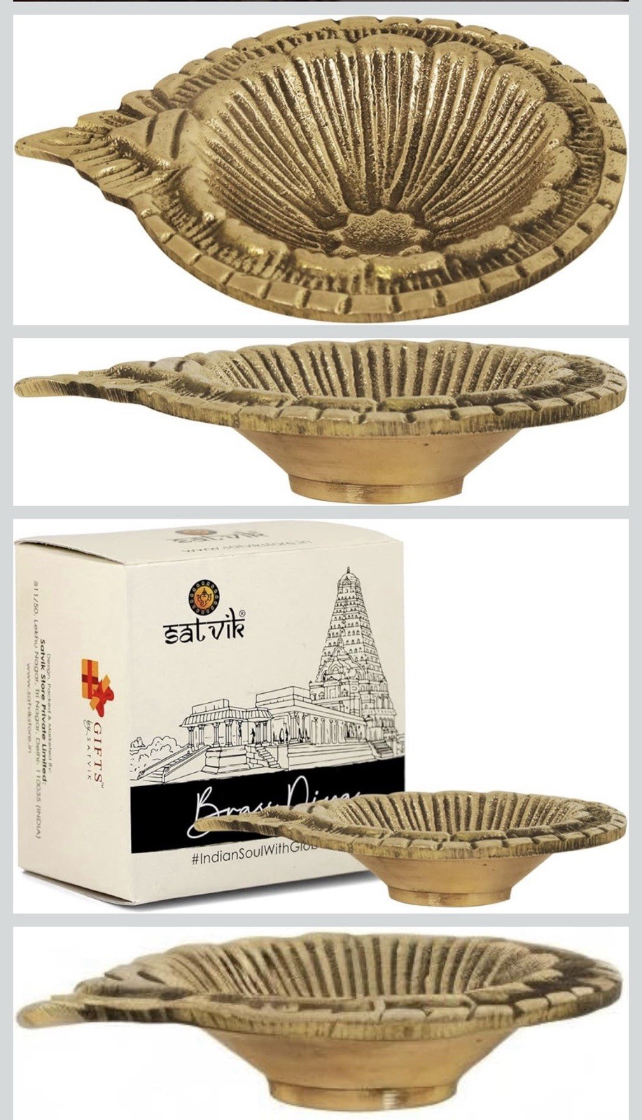 Satvik 10 Pc Brass Laxmi Diya Engraved Floral Design Pooja Diwali Home Mandir